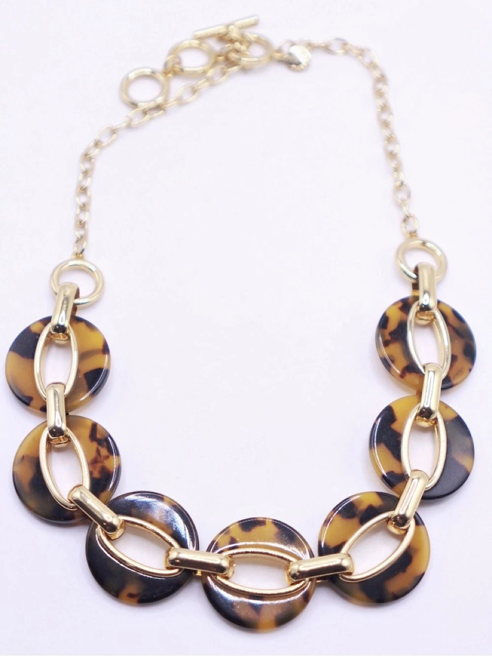 Talbots acrylic Tortoise Link toggle clasp Necklace Brown & Black